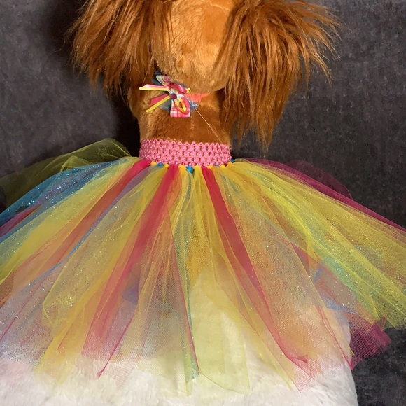Over the Rainbow 🌈 Shimmer Doggy Tutu with Matching Hair Bow or Collar Clip - Picture 5 of 5